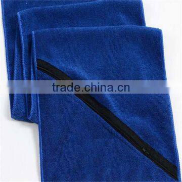 blue pocket zipper sport towel