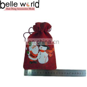 Wholesale Christmas Santa Drawstring Jute Bag for Gift