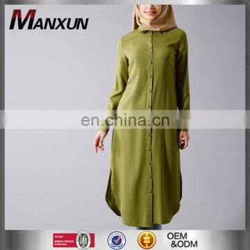 2016 New Women Long Sleeve Islamic Clothing Soldiers Green Button Blouse Lady Long Puff Shirt Tunic Tops