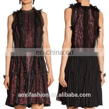 Fashion dress 2016 sleeveless red wine beaded mature high fashion womens clothing