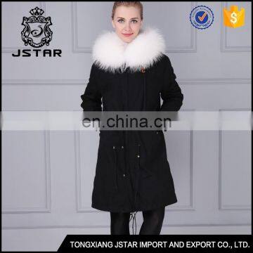 Korean style fur hooded long style white fox fur coat