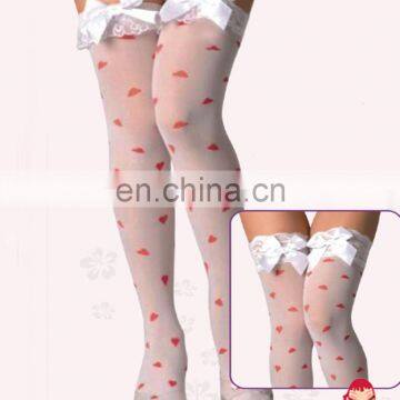 Beautyslove Sheer Spandex/nylon Lingerie Hot Bow Girls Christmas Long High Socks LACE TOP HEART PRINT THIGH-HIGH STOCKINGS