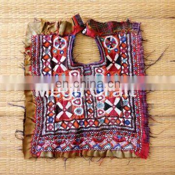 Indian Vintage Thread Beads Embroidery Neck Yoke-Vintage Bohemian Patch Embroidered Patch-Banjara Gypsy Fabric Neck Yoke Patch - photo-3