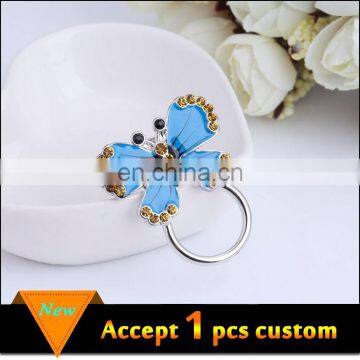 Fashion jewelry wholesale silver plating blue enamel yellow rhinestone butterfly magnetic eyeglass holder