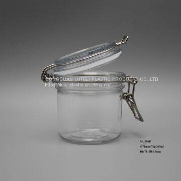 200ml Clear PET Plastic Cosmetic Packaging Pots Jars,200g Round Plastic PET Face Cream Cosmetic Bottle With Metal Clip Lid photo-3