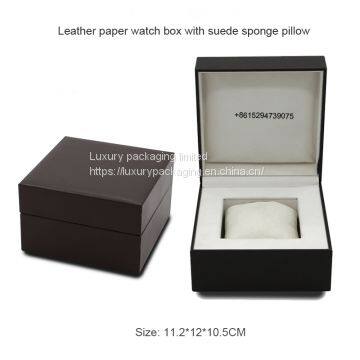 China Custom Logo Black Single Watch Storage Box Leather Paper Watch Box With Sponge Pillow