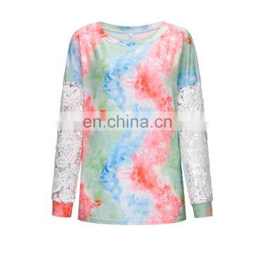 RTS  Tie Dye T Shirts Lace Shirt Women's T-shirts