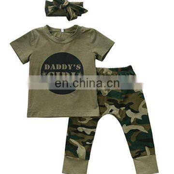 camouflage style top and pants with headband boutique girls suit wholesale price