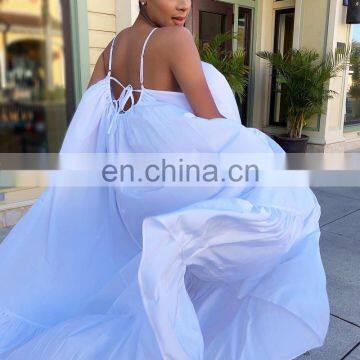 2020 Womens Plus Size Sexy Blue and Multi Candy Colors Swing Bottom Maxi Dresses photo-6