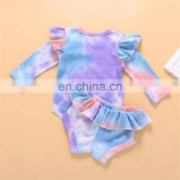 Newborn Baby Boys Girls Tie-Dye Casual Suits O-Neck Long-Sleeves Unisex Romper Tops+ Elastic Shorts 0-24M Baby Ribbed Clothing photo-4