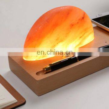 MESUN bedroom Himalayan salt table lamp with wireless charging phone holder