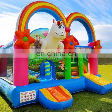 Commercial Party Rental Inflatable Princess Unicorn Bouncy Castle Pink Rainbow Bounce House Combo With Dry Slide photo-2