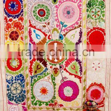 Trendy Vintage Suzani Bedsheet Handmade Floral Uzbek Tapestry Embroidery Bedspread Psychedelic Suzani Table Cover