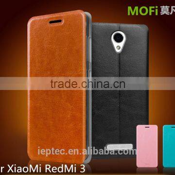 MOFi Flip PU Leather Cell Phone Cover for XiaoMi RedMi 3, TPU Stand Back Cases, Free samples