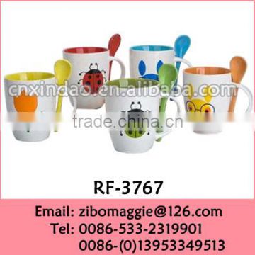 2016 Hot Sale Promotional Ceramic Milk Mug with Spoon for Wholesale Mug Set