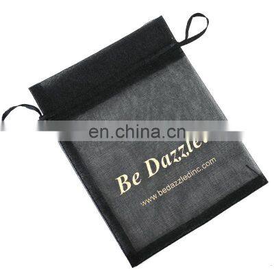 Hot selling custom black feather organza drawstring bags with your own logo