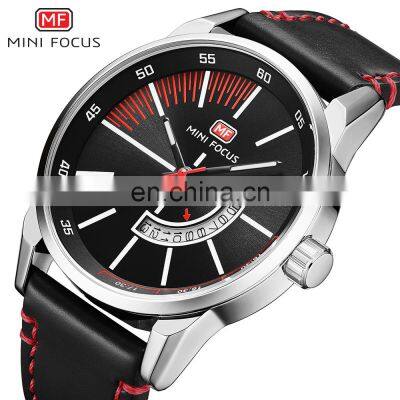 MINI FOCUS MF0132G Fashion Casual Quartz Wristwatches Brand Luxury Genuine Leather Male Water Resistant Complete Calendar Watch