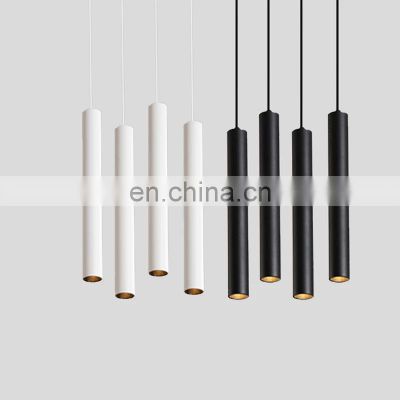 Nordic Pendant Lights Long Tube Aluminum Black Hanging Kitchen Light Length Adjustable Home Hotel Hall Lighting Lamp