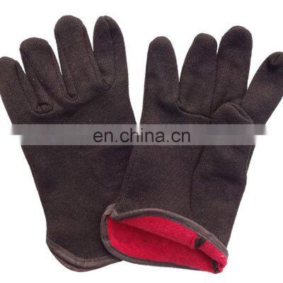 Double Layer Red Fleece Lined Brown Jersey Cotton Oil and Gas Gloves china supplier