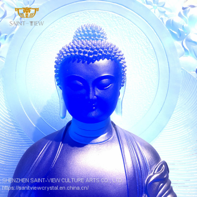 Large Custom Engineering Crystal Glass Consecrate Buddhism Temple Decor Gilding Buddha Statue Sculpture photo-2
