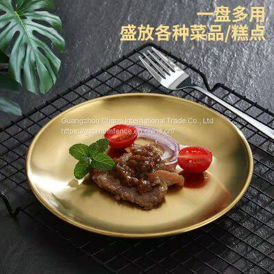 Fruit Round Tray, Flat Plate, Stainless Steel Disc, 201 Stainless Steel Western Tableware, Fast Food Plate, Coffee Shop, Fruit Plate, Korean Style photo-2