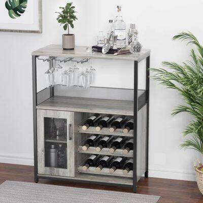 Wine cabinet Living room display wine rack Bar cabinet with cabinet door small sideboard storage rack steel and wood structure