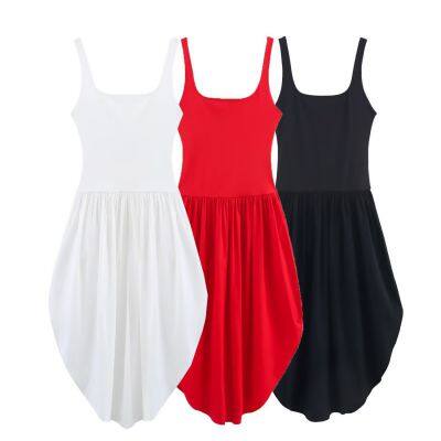 2025 Spring New Fashionable Sweet Slimming Splicing Flower Bud Strap Dress