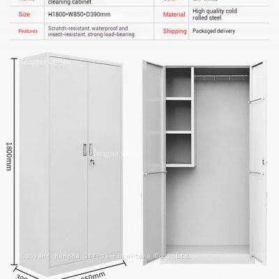 Armario profesional para conserjes con barra de colgar con gancho en S | Organizador de materiales de limpieza de metal fácil de limpiar para el sector sanitario
