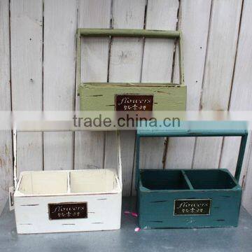 American country style wooden planter box succulent plants pots with handle