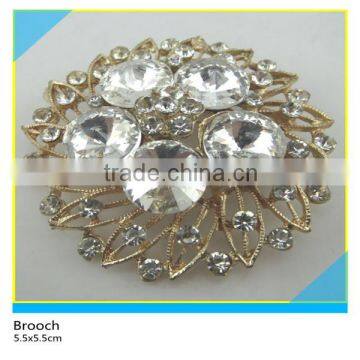 Gold Metal Flower Design Brooch Glass Rhinestone Brooch 5.5x5.5cm