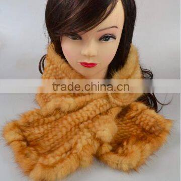 Good Quality Knitted Real Mink Fur Scarf Women Wrap Cape