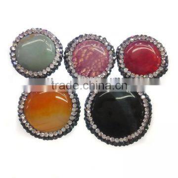 JF8584 Fashion Crystal Pave Round Chunky Agate Slab Beads