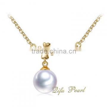 2015 Fashion Pearl Necklace 18Carat Yellow Gold Freshwater Pearl Necklace Jewelry Wholesale Charm Necklace Mounting