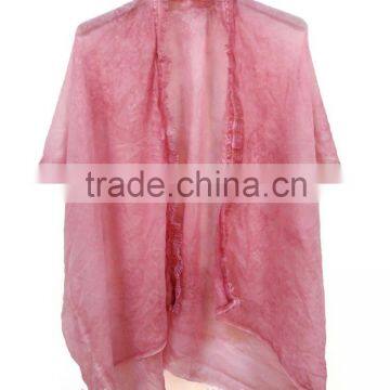 2016 new fashion dirty wash dyed polyester shawl&scarf with lace