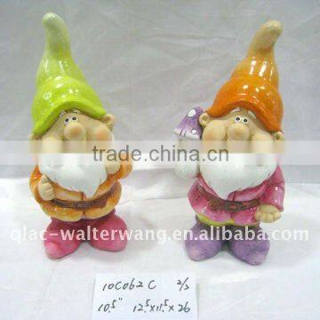 Terracotta garden gnome,2asst.