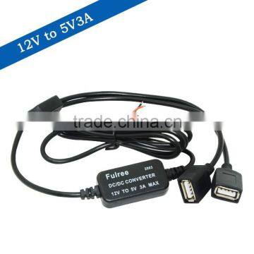Car Charger DC-DC Converter Step Down 12V to 5V 3A 1A Dual Female USB A Plug