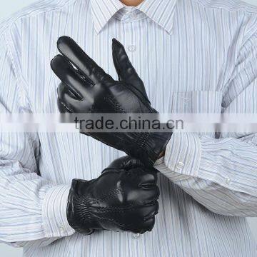 mens leather gloves lined wool with elastic at wrist