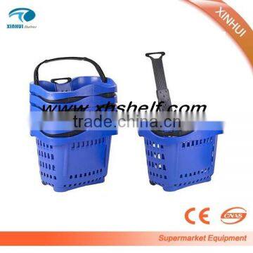 Supermarket plastic roller shopping basket