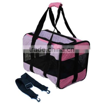 Cute Pet Soft Sided Mesh Panels Tartan Design Dog Walking Bag