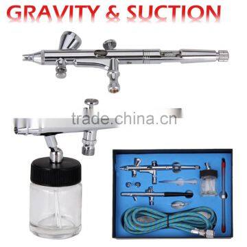 Professional Dual Action Gravity Suction Feed Airbrush Kit With Two Airbrushes Hose for Body Paint AS-34 photo-2