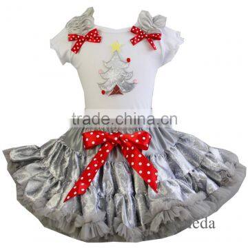 Xmas Silver Snowflake Lovely Tree Tutu White Tee Party Dress