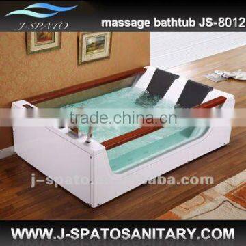 Glass bathtub with wooden handrest for hot tub