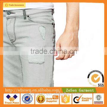Light Grey Super Skinny Destroyed Wash Denim Shorts Jeans Shorts With Spray Coating For Men photo-6