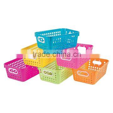 Reusable Retail Store Stackable Recycling Neon Tall Storage Baskets with Handles Medium Rectangle Book and Magazine Baskets