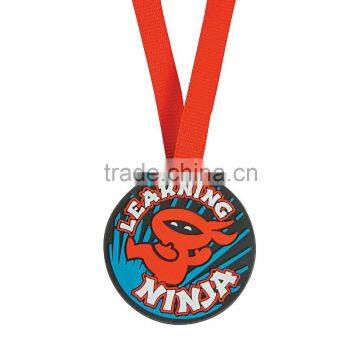 Wholesale Souvenirs Cheap Customized Promotional Kids Gift New Design 3D Soft PVC Rubber Learning Ninja Award Medals with Ribbon