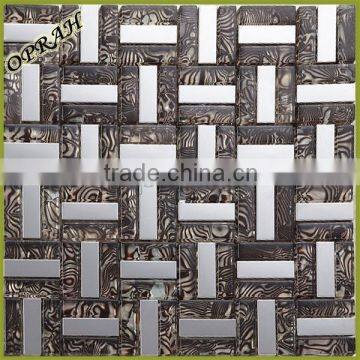 cheap strip glass mix stainless steel mosaic wall tile