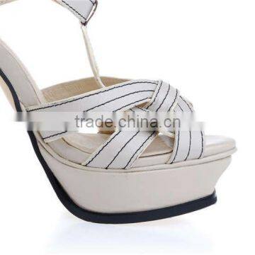 White leather large size sandals simple style high heels stiletto sandals thin heels open toe