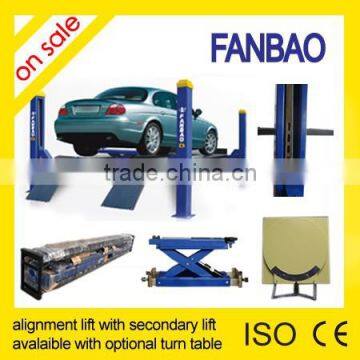 8ton alignment four post lift car maintenance lift ,front turn table place with position adjustable for testing