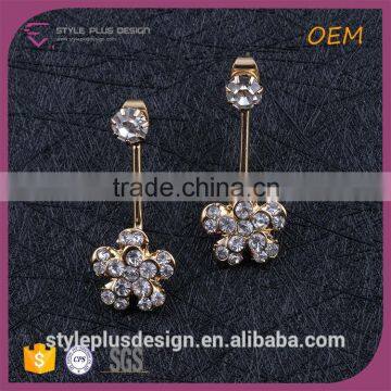 E74842I01 Feather Heavy Ear Cuff Earrings For Women Gold Plating Flower Clip-on CZ Stones Full Crystal Earring photo-2