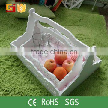 Set of 2white Color Natural Wood Basket With Handle Decorative Baskets for Wedding for Gift photo-2